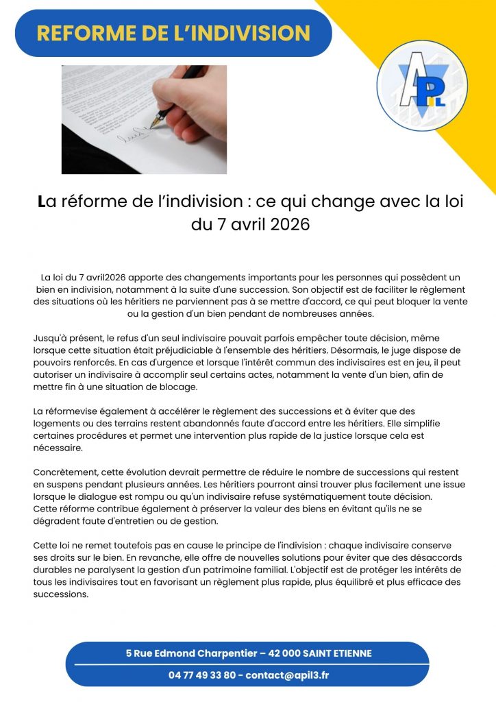 LA REFORME DE L&rsquo;INDIVISION